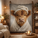 Highland Cow Wrapped In Towel Woven Throw Blanket