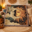 Celestial Sun Moon Woven Throw Blanket