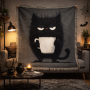 Funny Black Cat Coffee Woven Throw Blanket