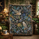 Boho Owl Retro Floral Jacquard Woven Throw Blanket