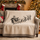 Vintage Santa And Reindeer Illustration Woven Throw Blanket