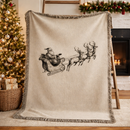 Vintage Santa And Reindeer Illustration Woven Throw Blanket
