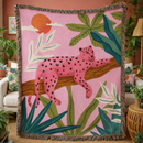 Pink Leopard Tropical Jungle Woven Throw Blanket