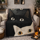 Black and White Cat Minimalist Animal Woven Throw Blanket