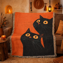 Black Cats Orange Woven Throw Blanket