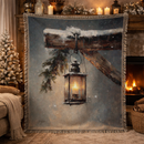 Vintage Lantern in Winter Snow Woven Throw Blanket