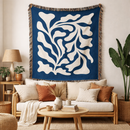 Modern Art In Blue And White Matisse Abstract Leaf Style Woven Throw Blanket