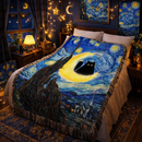 Moon Cute Black Cat Starry Night Woven Throw Blanket