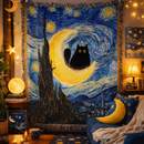 Moon Cute Black Cat Starry Night Woven Throw Blanket