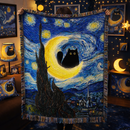 Moon Cute Black Cat Starry Night Woven Throw Blanket