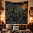 Starry Night Wizards Castle Woven Throw Blanket
