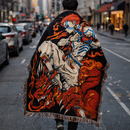 Traditional Japanese Art Demon Slayer Akaza Woven Throw Blanket