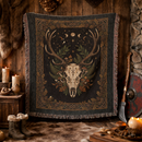 Deer Skull Dark Forest Celestial Woven Throw Blanket