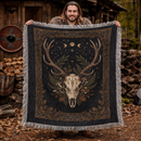 Deer Skull Dark Forest Celestial Woven Throw Blanket