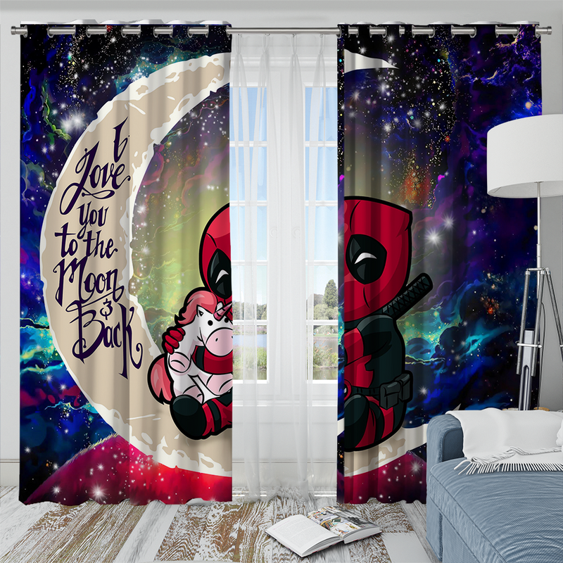 Chibi Deadpool Unicorn Toy Love You To The Moon Galaxy Window Curtain