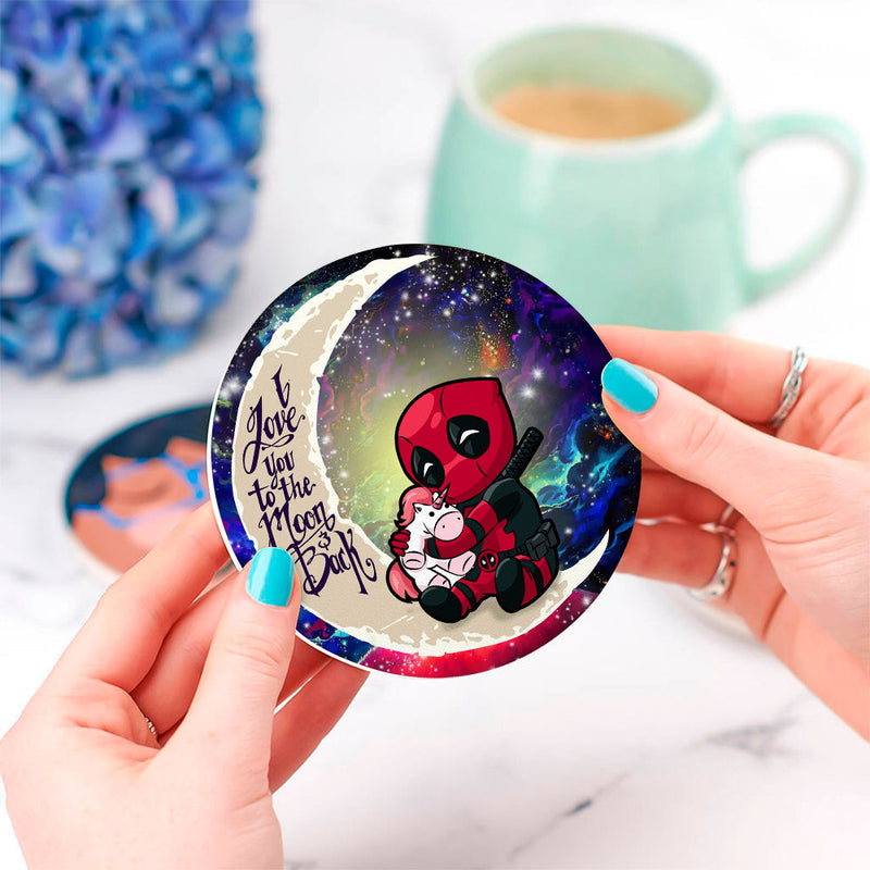 Chibi Deadpool Unicorn Toy Love You To The Moon Galaxy Ceramic Decor Coaster - Gift Idea