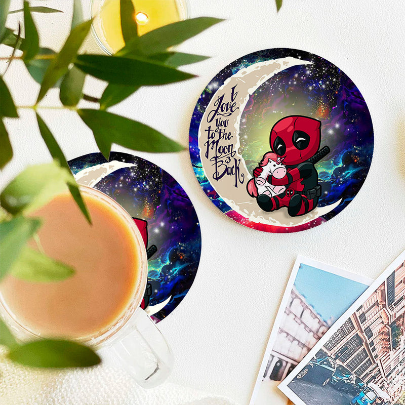 Chibi Deadpool Unicorn Toy Love You To The Moon Galaxy Ceramic Decor Coaster - Gift Idea