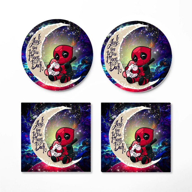 Chibi Deadpool Unicorn Toy Love You To The Moon Galaxy Ceramic Decor Coaster - Gift Idea