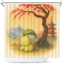 Pokemon Chikorita Japan Cherry Blossom Shower Curtain