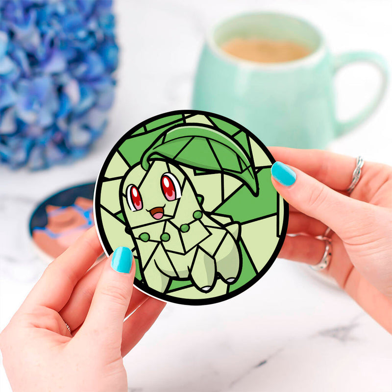 Chikorita Pokemon Stained Glass Decor Coaster - Gift Idea