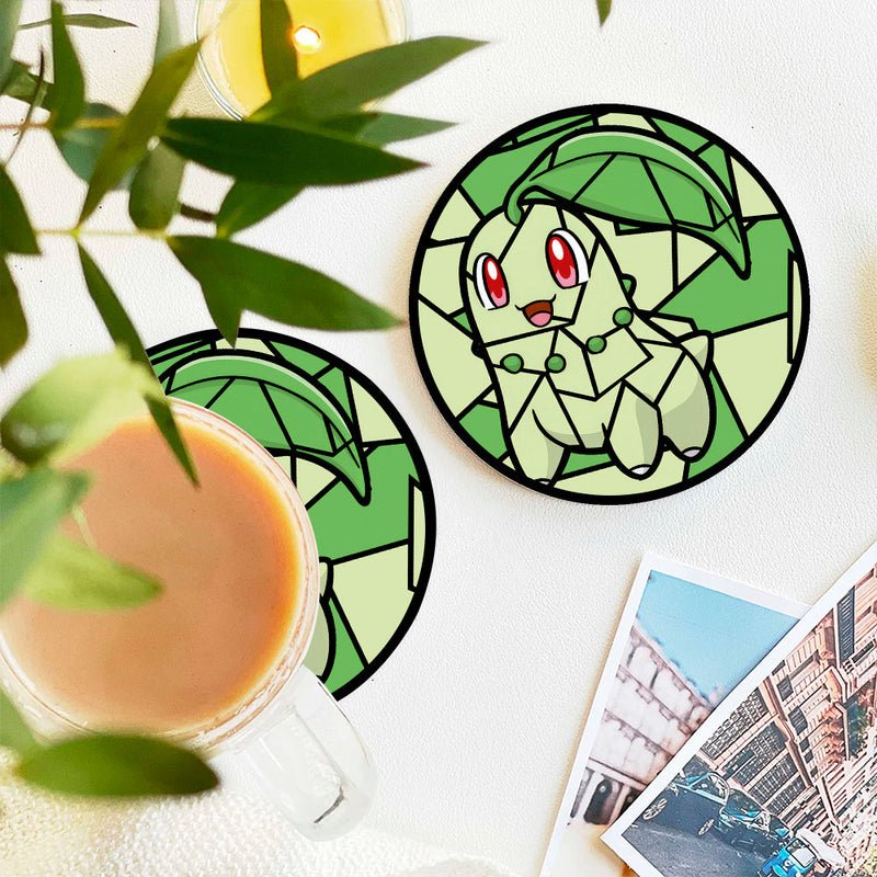 Chikorita Pokemon Stained Glass Decor Coaster - Gift Idea