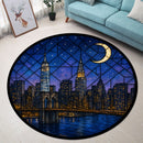 USA New York City At Night Stained Glass Round Rug