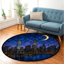 USA New York City At Night Stained Glass Round Rug