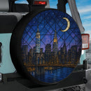 USA New York City At Night Stained Glass Jeep Car Spare Tire Cover