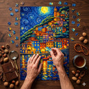 Coastal Town at Starry Night Jigsaw Puzzle