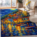 Coastal Town At Starry Night Rectangular Area Rug