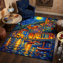 Coastal Town At Starry Night Rectangular Area Rug
