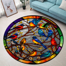 Color Birds Stained Glass Round Rug