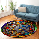 Color Birds Stained Glass Round Rug