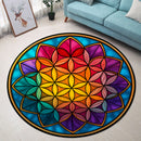 Colorful Flower Of Life Mandala Stained Stained Glass Round Rug