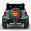 Colorful Flower of Life Mandala Stained Glass Jeep Car Spare Tire Cover