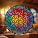 Colorful Flower of Life Mandala Stained Glass Suncatcher