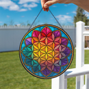 Colorful Flower of Life Mandala Stained Glass Suncatcher