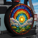 Colorful Sunrise Landscape Stained Glass Car Spare Tire Cover
