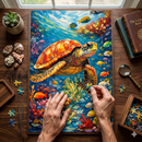 Vibrant Sea Turtle Coral Reef Jigsaw Puzzle