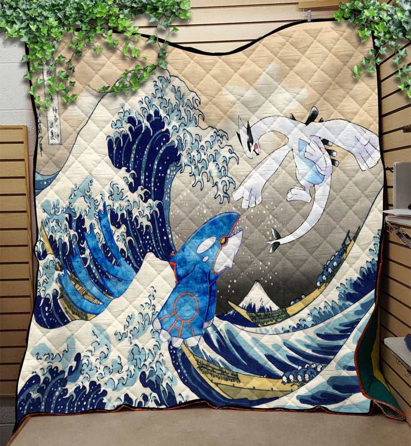 Lugia Vs Kyogre The Great Wave Japan Pokemon Quilt Blanket