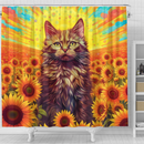 Create A Picture Of A Rainbow Colored Cat Amongs Shower Curtain