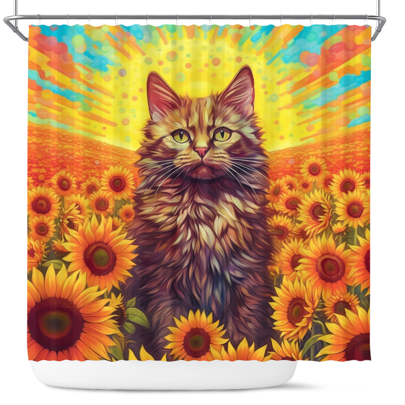 Create A Picture Of A Rainbow Colored Cat Amongs Shower Curtain