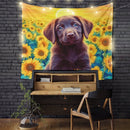 Rainbow Sunflower Puppy Tapestry