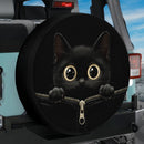 Cute Black Cat Peek A Poo Unzipped Jeep Car Spare Tire Cover