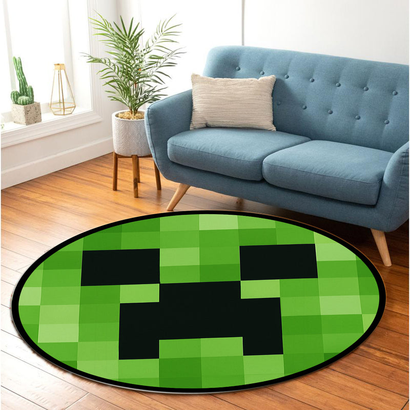 Creeper Face Pixel Round Rug