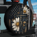 Cross Floral American Flag Car Spare Tire Cover