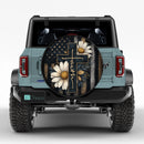 Cross Floral American Flag Car Spare Tire Cover