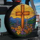 Cross Flower Stained Glass Jeep Car Spare Tire Cover