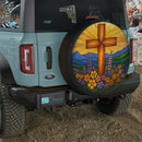 Cross Flower Stained Glass Jeep Car Spare Tire Cover