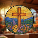 Cross Flower Stained Glass Suncatcher